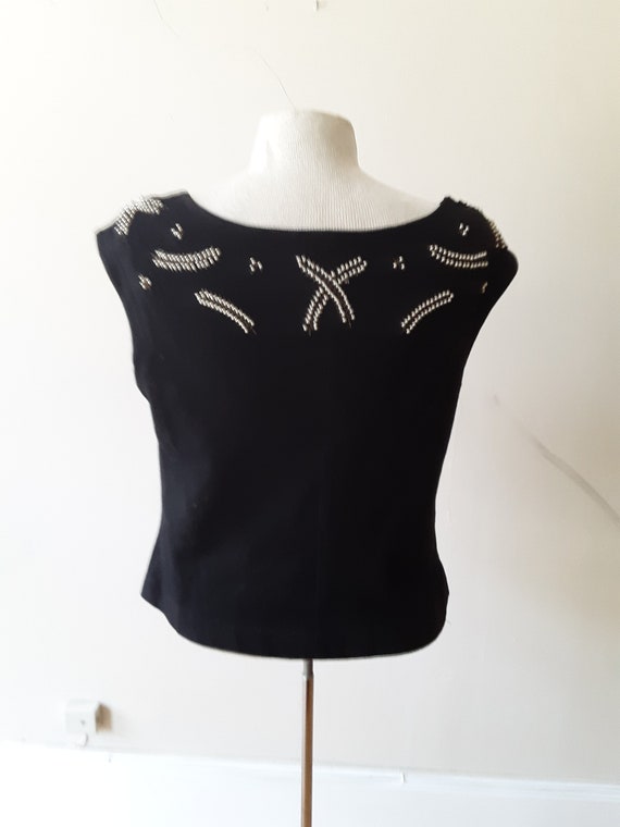 1980s, 36" bust, black wool stretch jersey top,