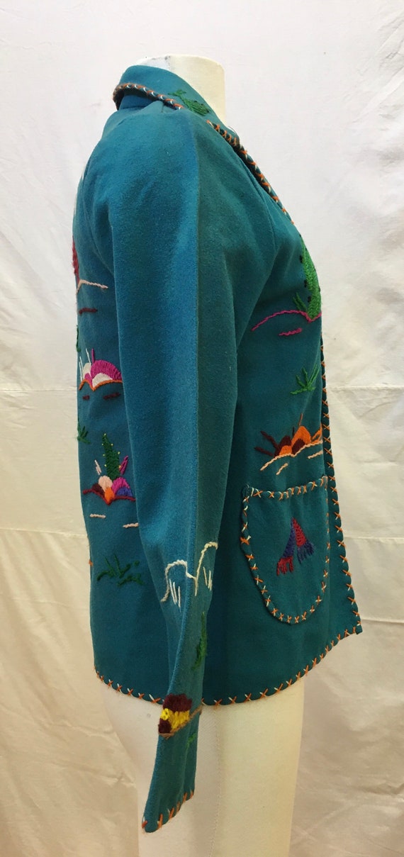 1940s, 32"bust, blue wool felt "Mexican themed " … - image 2