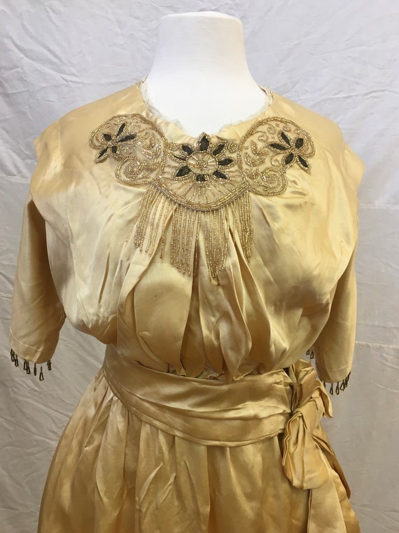 1916, 34"" bust, pale gold silk satin gown - image 1