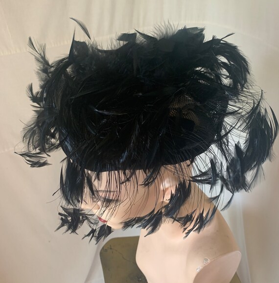1950s, black feather hat - image 4
