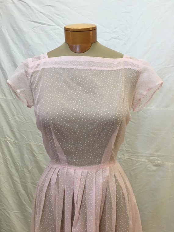 1950s. 36" bust, pink nylon dress - image 1