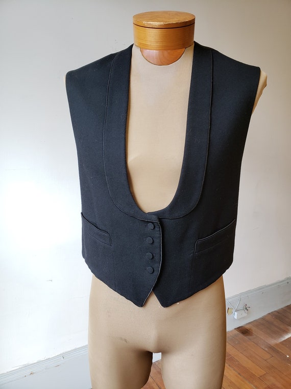 1900s, 40" chest, black wool formal vest