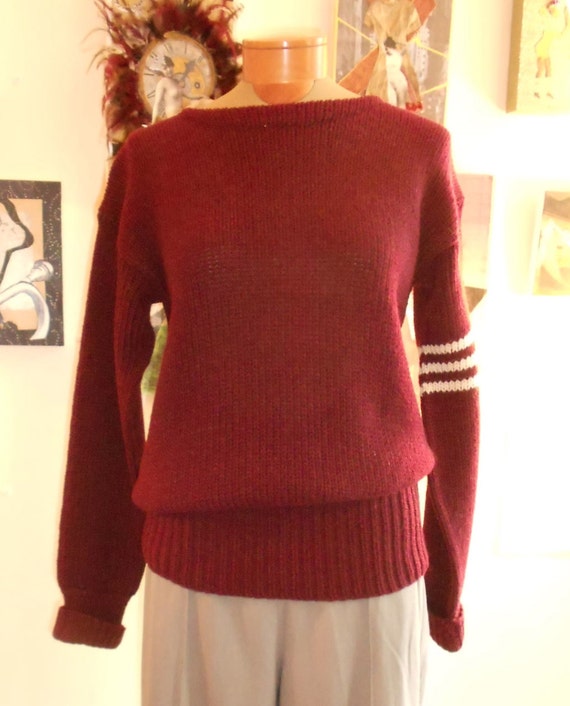 1950's , 42" chest, hand knit maroon rugby sweater