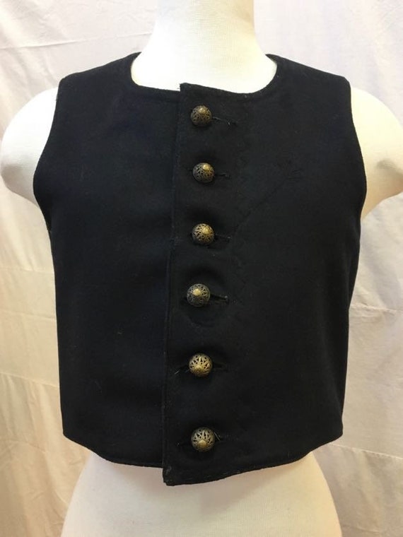 1890s,  34" bust, black home spun felt folk vest - image 1