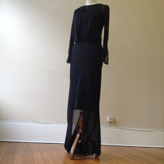 1990's, CHANEL 34" bust, black chiffon gown