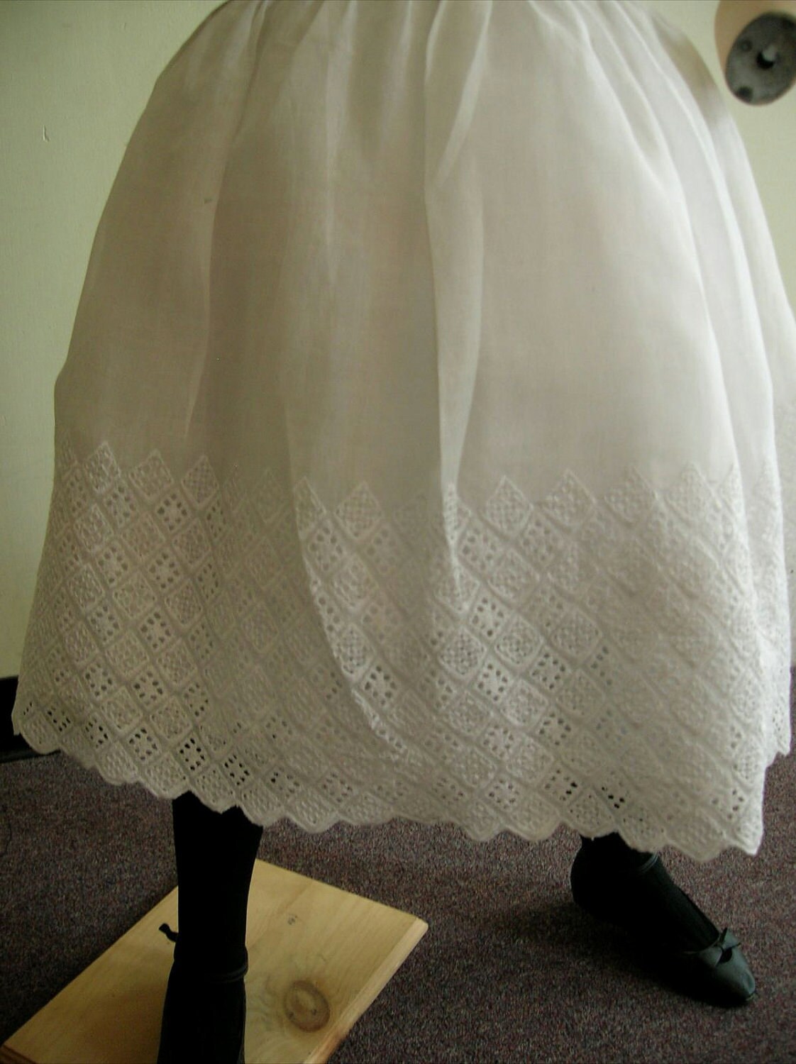 1950's Girl's White Organdy Dress, With Wide Eyelet Edging