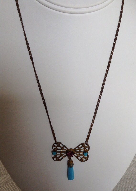 1920's brass bow necklace. - image 1