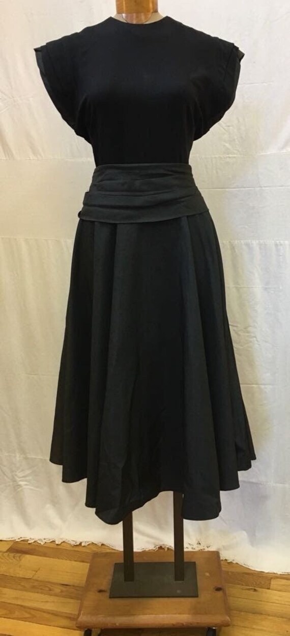 1940s, 36" bust, black crepe and taffeta  dress