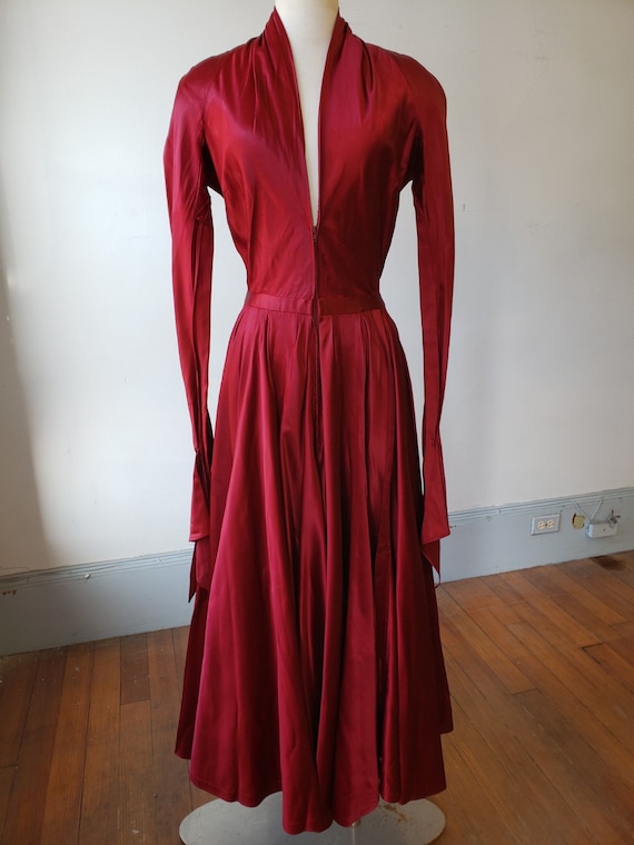 circa 1940s, 34"bust, pure silk satin, ruby red C… - image 2