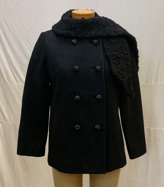 1960, 36" bust, black wool double breasted jacket - image 1