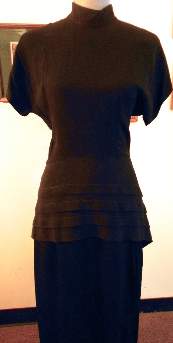 1940's, 36" bust, black rayon crepe dress - image 3