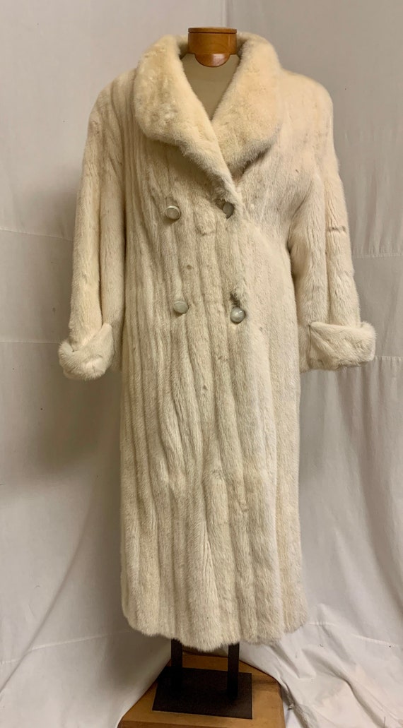 1980s, 38" bust, full length white mink coat