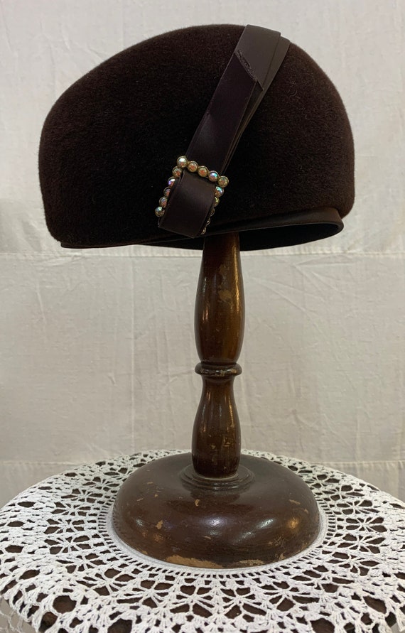 1960s,  size 22, brown fur felt, pill box hat
