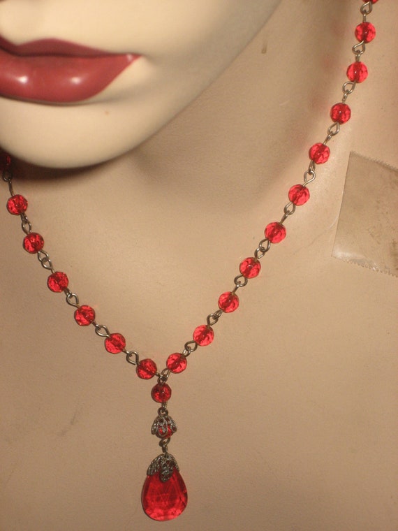 Red - German Silver Thread Beads Necklace Set 16