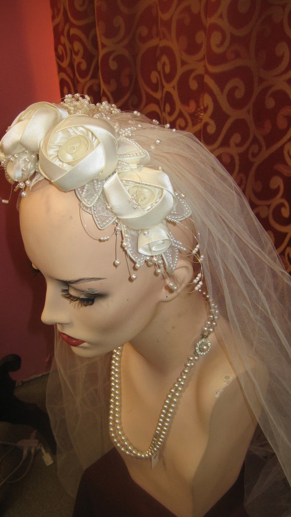 1950's, 8" from side to side, wedding veil and cro