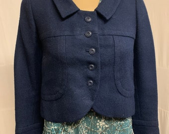 1950s, 34" bust, navy blue cropped wool jacket