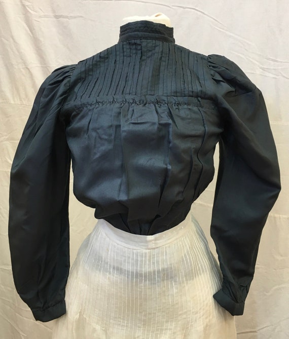 1890, 34" bust,  dark blue pleated yoke, blouse - image 1