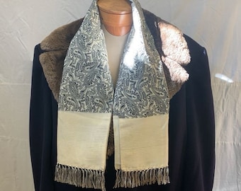 1950s, 46" long, silk fringed man's overcoat scarf,