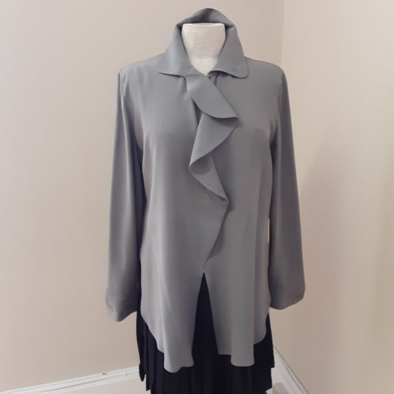 1980s, 36" bust, gray Armani silk blouse - image 1