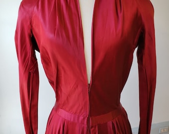 circa 1940s, 34"bust, pure silk satin, ruby red Christian Dior dinner dress