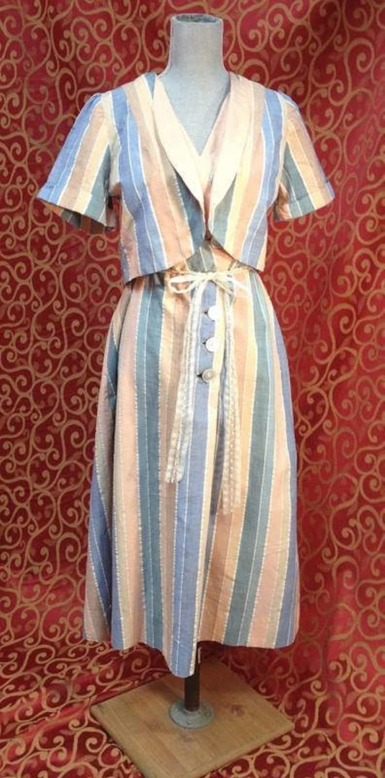 34 bust two piece cotton striped sun dress 1950/'s