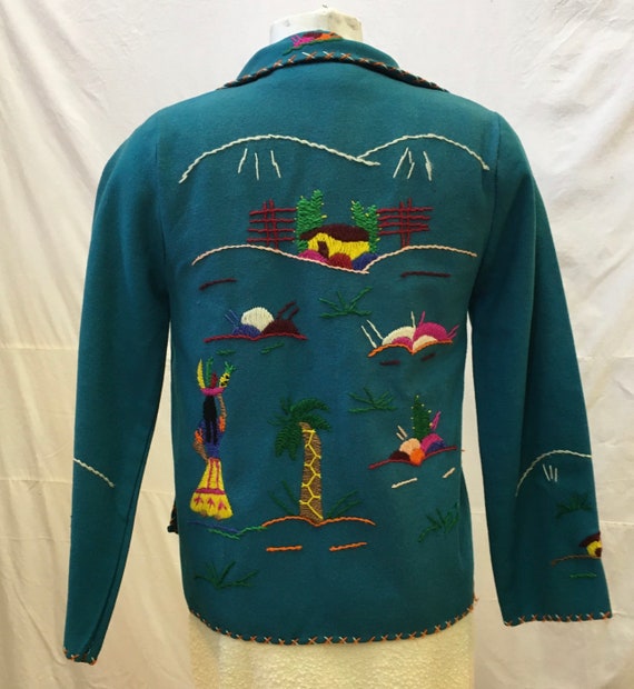 1940s, 32"bust, blue wool felt "Mexican themed " … - image 3