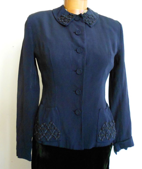 1940s medium midnight blue beaded jacket.