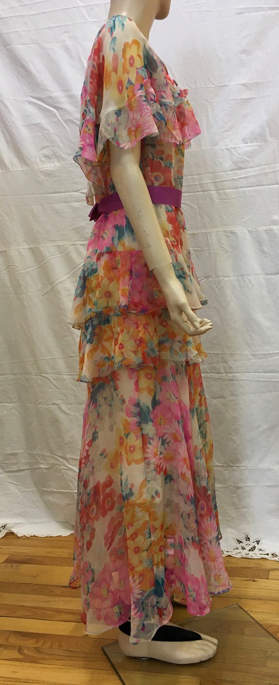 1930s, 34" bust, multi colored  floral  silk chif… - image 2