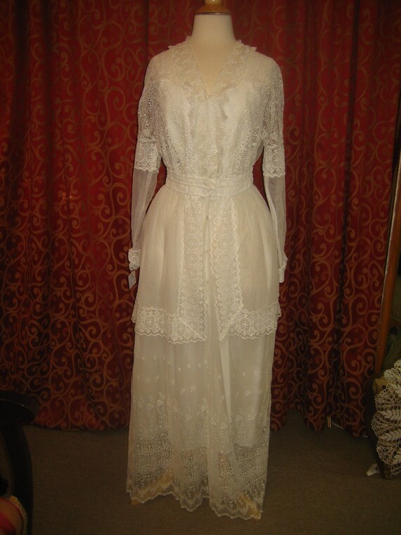 1914 36 Bust Elaborate Cotton Lace On Net Wedding Etsy