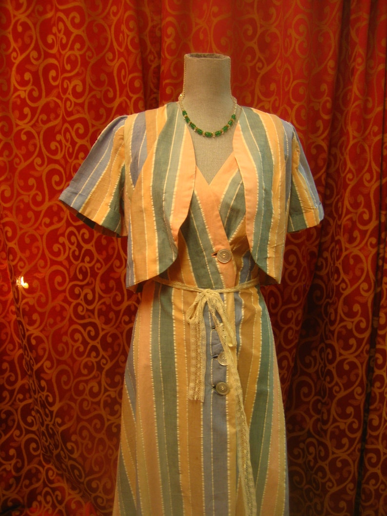 34 bust two piece cotton striped sun dress 1950/'s