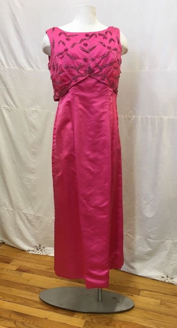 1970's Two piece satin gown, of bright magenta wit