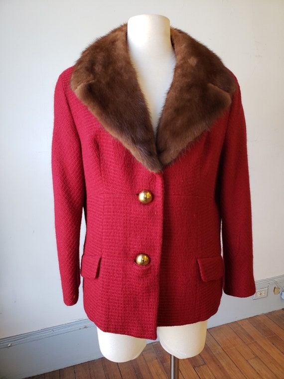 1960s, 38" bust, wool red woven jacket - image 1