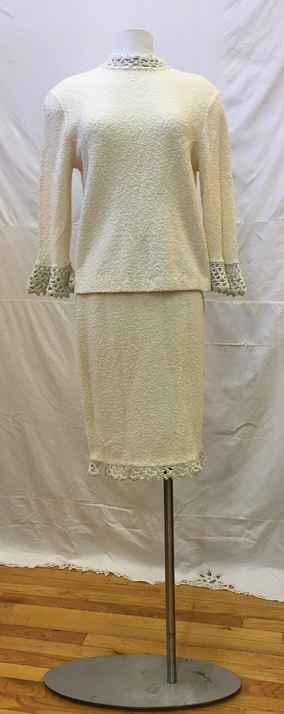 1960s, 36" bust, 2 piece cream colored Italian kni