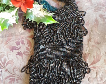 1920s, 9" long x4" wide, hand beaded purse