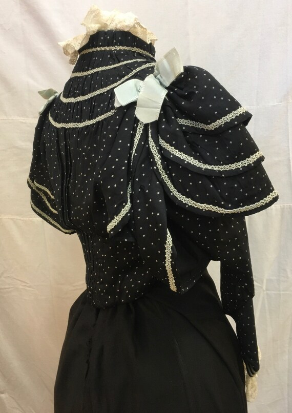 1890s, 34" bust, black silk , with white dots, ca… - image 3