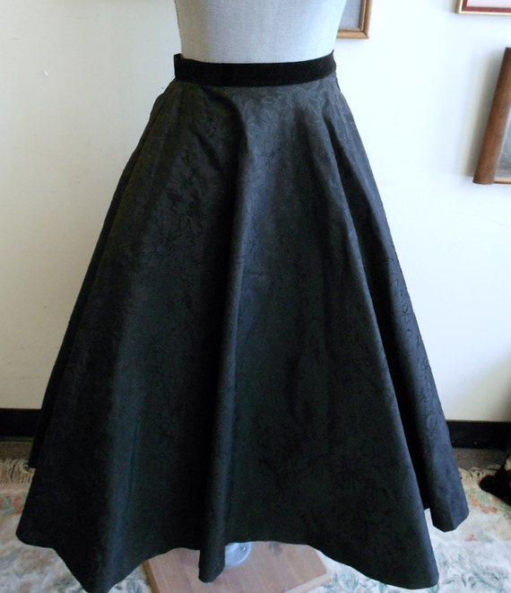 1950's, 26", black flocked taffeta circle skirt - image 1