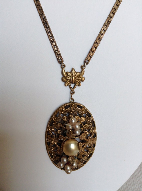 Beautiful early 1900's brass filigree necklace