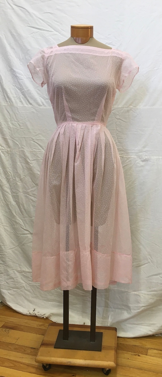 1950s. 36" bust, pink nylon dress - image 2