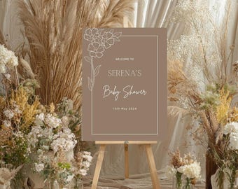 Elegantes, neutrales Babyparty-Willkommensschild | Ereignisschild, bearbeitbar, Sofort-Download, Canva Vorlage, Vorlage