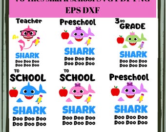 Paquete de diseños de dibujos animados de tiburón escolar (svg, png, eps, dxf)