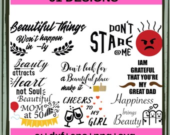 Paquete de diseños con frases inspiradoras (SVG, PNG, EPS, DXF, AI) (Digital)