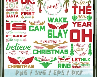 Paquete SVG con frases navideñas divertidas, arte de palabras navideñas y refranes de Papá Noel.