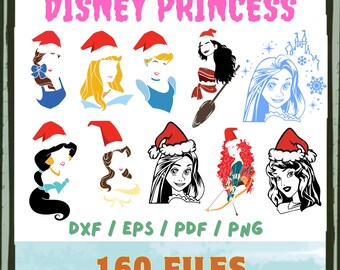 Paquete de 160 SVG de princesas de Disney, archivos de silueta de Cricut, paquete de busto de silueta de princesa, paquete SVG de princesa bebé, descarga digital de princesa