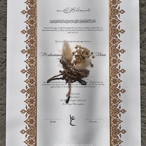 Luxurious Nikkahnama with fully customisable colours & hand-painted borders, Embellished Nikkah certificate, Islamic marriage certificates