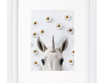 Unicorn nursery art with daisies