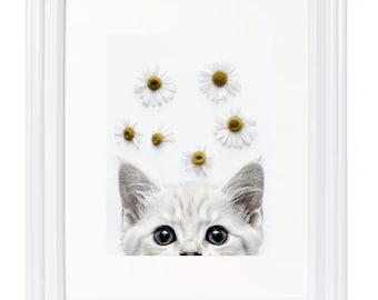 Kitten and Daisy Art Print for Nursery/Kids Room