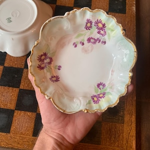 Antique A. Lanternier & Co. Limoge Dishes with Purple Flowers (Set of 2)