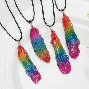 Rainbow Aura Pendant, Electroplated Clear Crystal Necklace, Quartz Pendant Necklace, Gemstone Necklace, Natural Crystal Necklace, Gifts