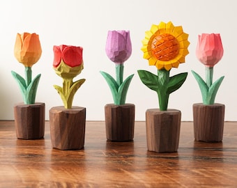 Handcrafted Wooden Ros, Handmade Wooden Flower Figurine, Wooden Ornaments, Desk Decor, Home Decor