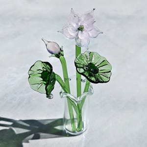 Mini Glass Lotus Bouquet, Glass Plants, Mini Flower Figurine, Handcrafted Glass Figurine, Wedding Gift, Birthday Gift, Home Gift For Mom